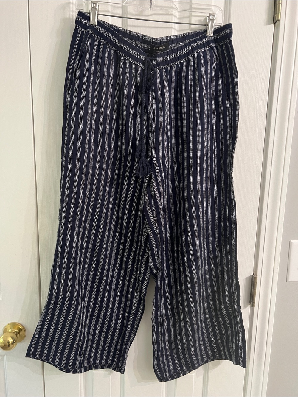 Banana Republic Navy and White Striped Drawstring Pants